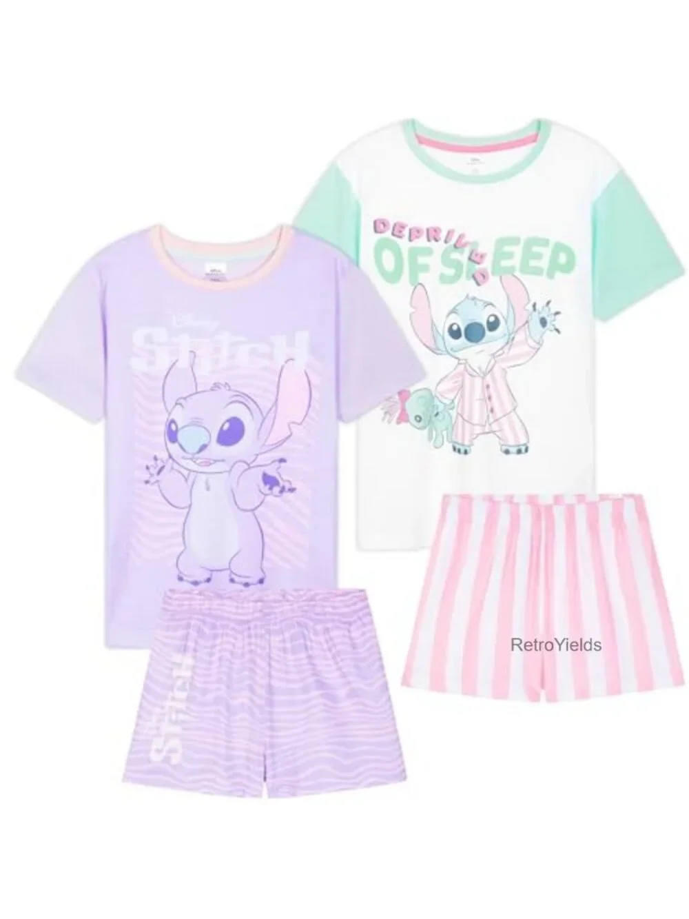 Girls 2-Pack Short Sleeve Pajama Set Cute Cartoon Print Soft Loungewear